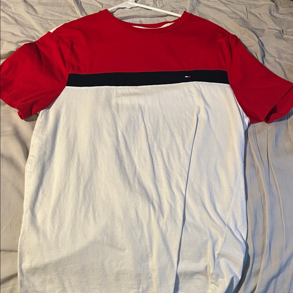 Tommy Hilfiger Red and White Short Sleeve Tee